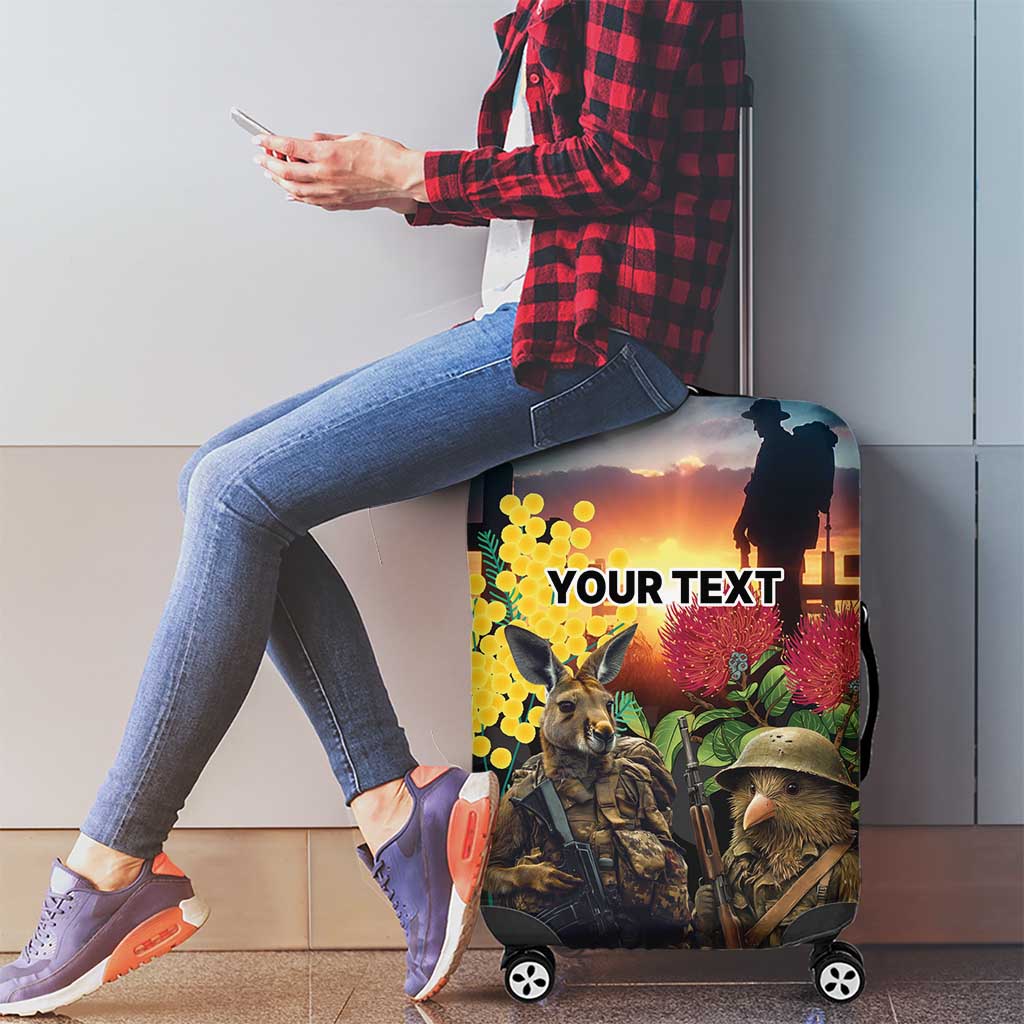 Kangaroo-Kiwi Soldier ANZAC Personalised Luggage Cover Golden Wattle and Pohutukawa Flowers
