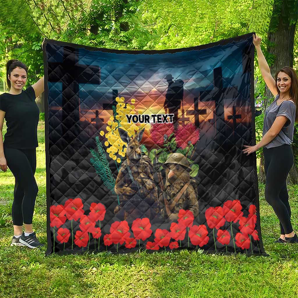 Kangaroo-Kiwi Soldier ANZAC Personalised Quilt Golden Wattle and Pohutukawa Flowers LT9 - Polynesian Pride