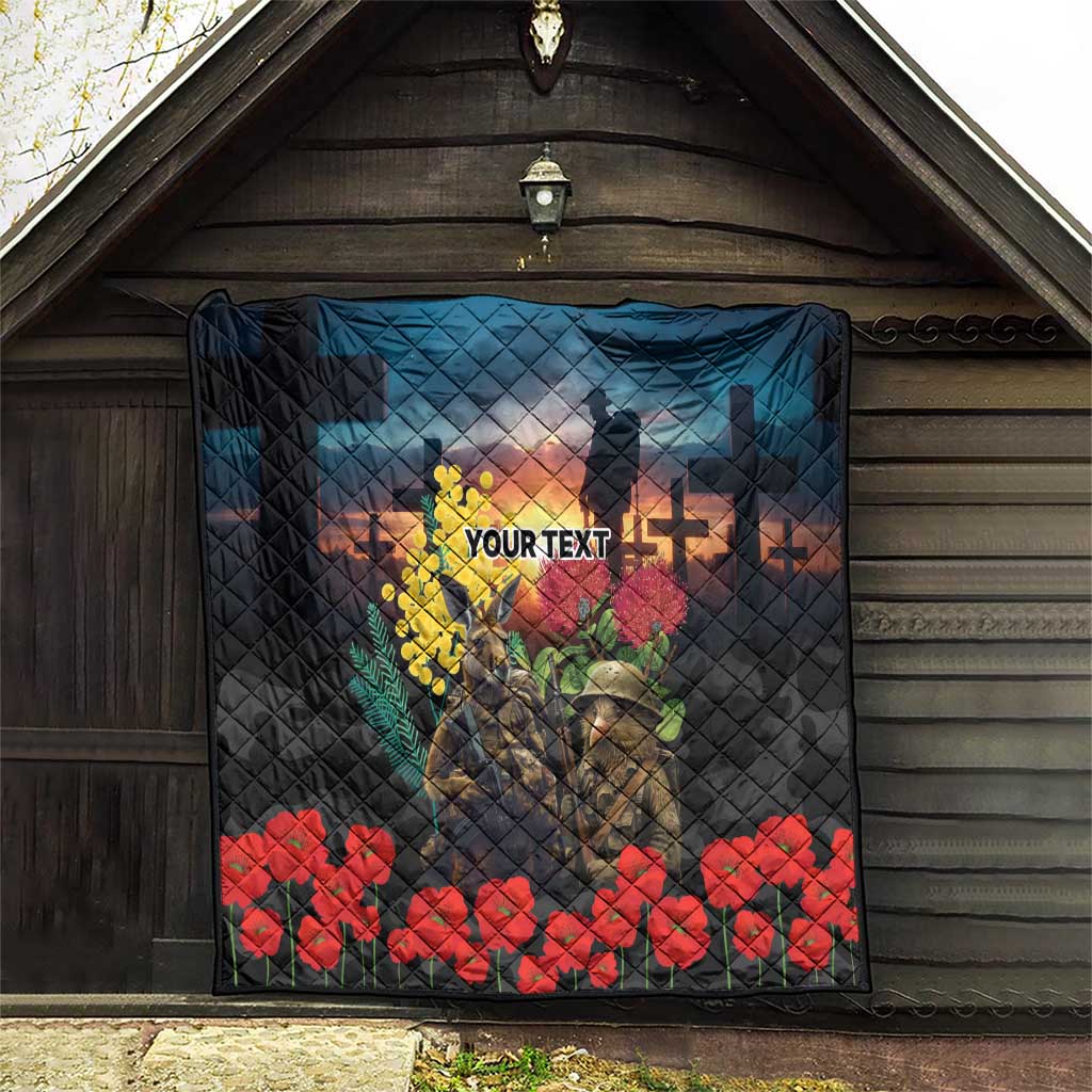 Kangaroo-Kiwi Soldier ANZAC Personalised Quilt Golden Wattle and Pohutukawa Flowers LT9 - Polynesian Pride