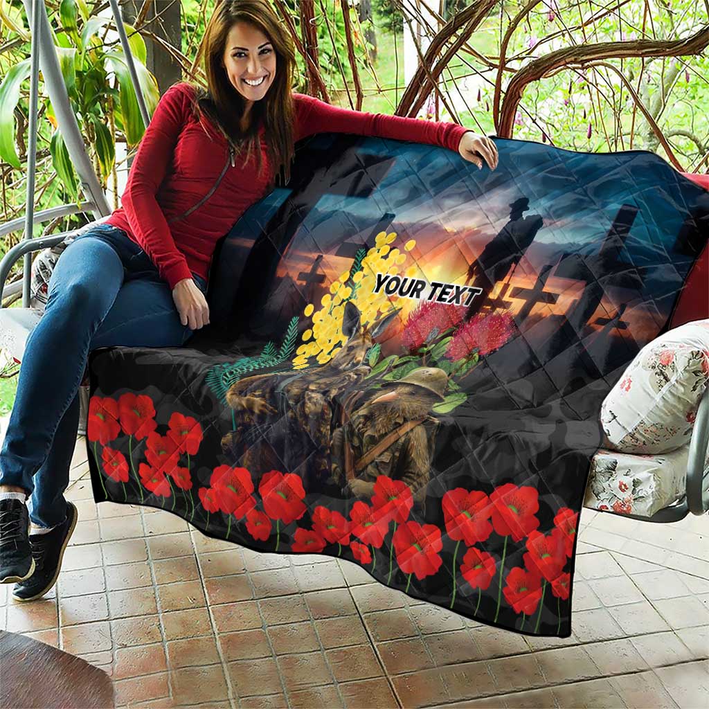 Kangaroo-Kiwi Soldier ANZAC Personalised Quilt Golden Wattle and Pohutukawa Flowers LT9 - Polynesian Pride