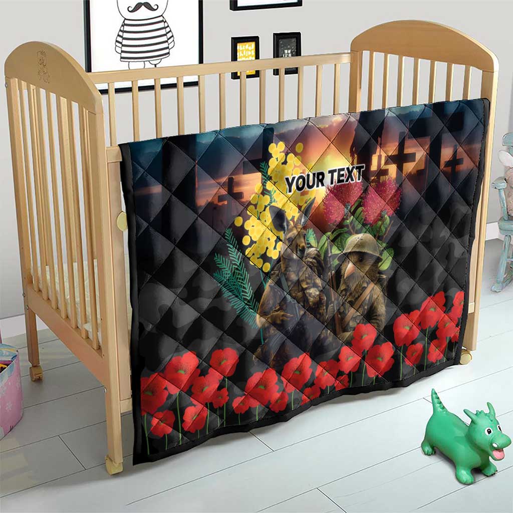 Kangaroo-Kiwi Soldier ANZAC Personalised Quilt Golden Wattle and Pohutukawa Flowers LT9 - Polynesian Pride