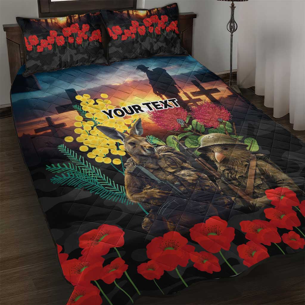Kangaroo-Kiwi Soldier ANZAC Personalised Quilt Bed Set Golden Wattle and Pohutukawa Flowers