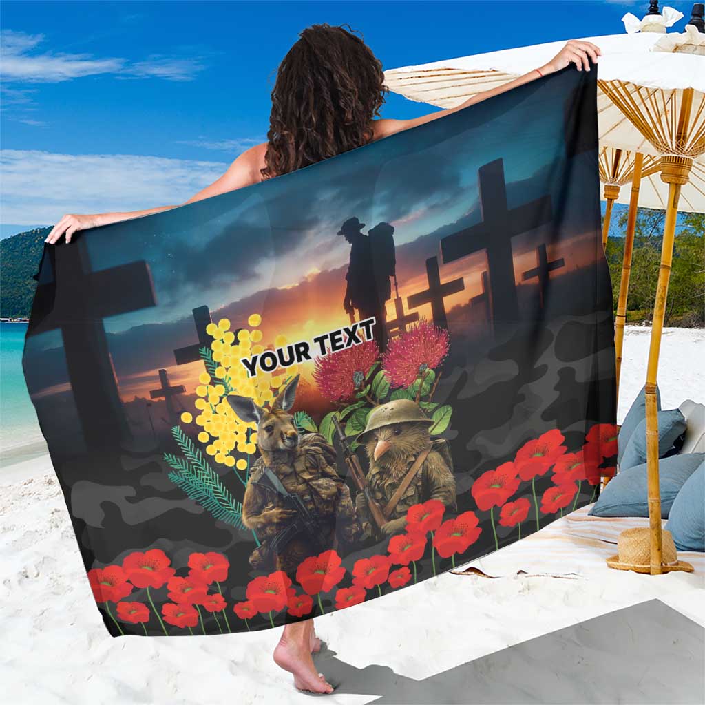 Kangaroo-Kiwi Soldier ANZAC Personalised Sarong Golden Wattle and Pohutukawa Flowers