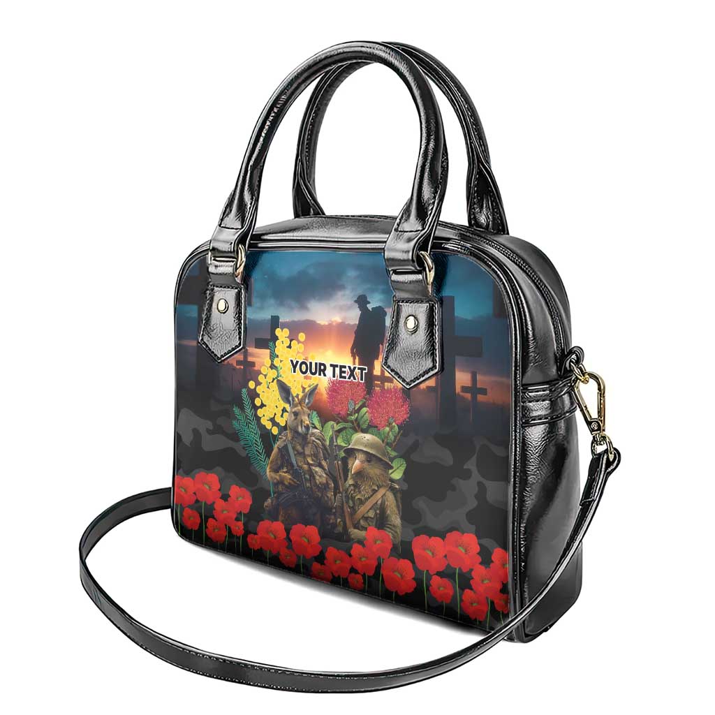 Kangaroo-Kiwi Soldier ANZAC Personalised Shoulder Handbag Golden Wattle and Pohutukawa Flowers