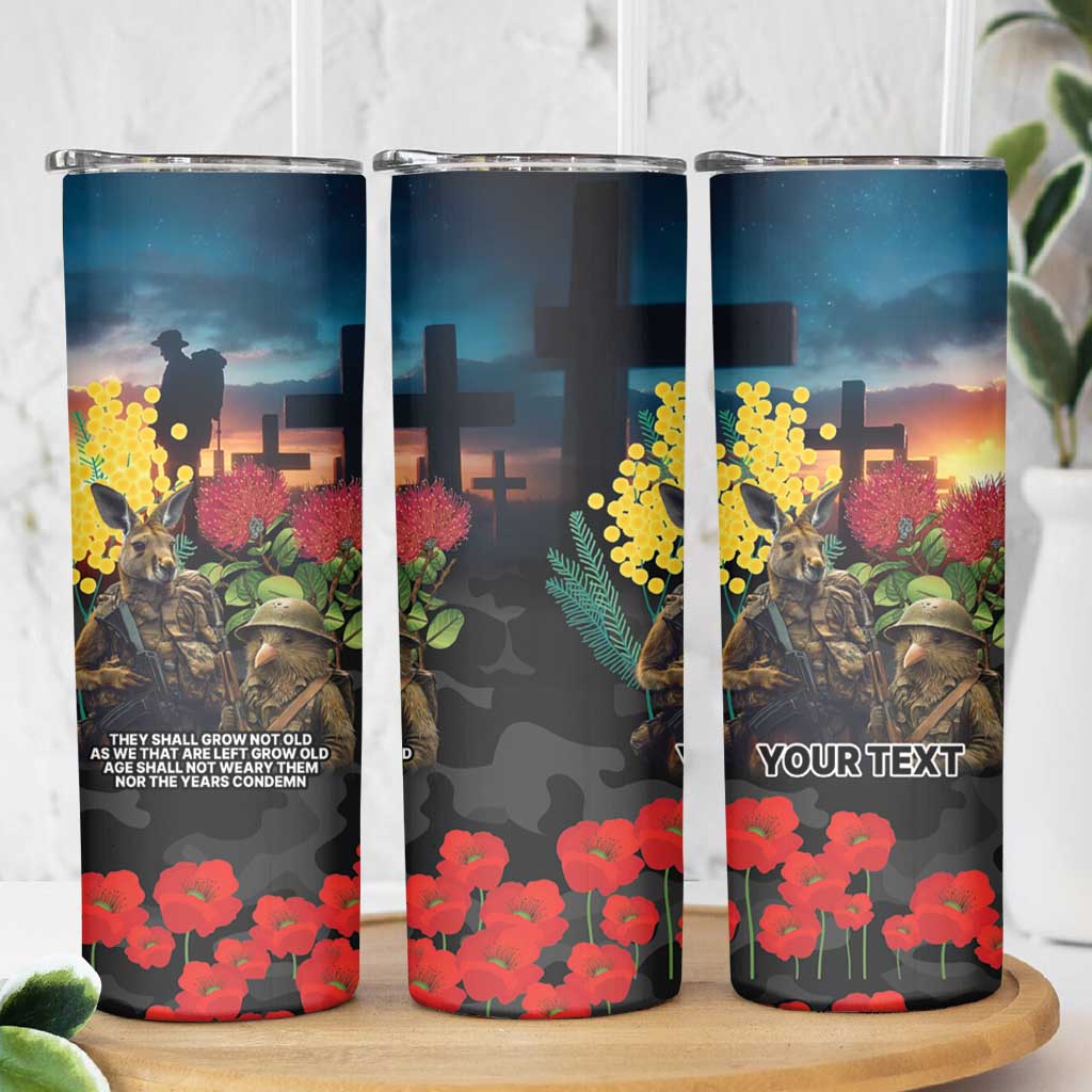 Kangaroo-Kiwi Soldier ANZAC Personalised Skinny Tumbler Golden Wattle and Pohutukawa Flowers LT9 - Polynesian Pride