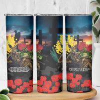 Kangaroo-Kiwi Soldier ANZAC Personalised Skinny Tumbler Golden Wattle and Pohutukawa Flowers LT9 - Polynesian Pride