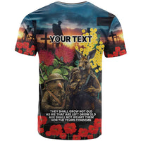 Kangaroo-Kiwi Soldier ANZAC Personalised T Shirt Golden Wattle and Pohutukawa Flowers