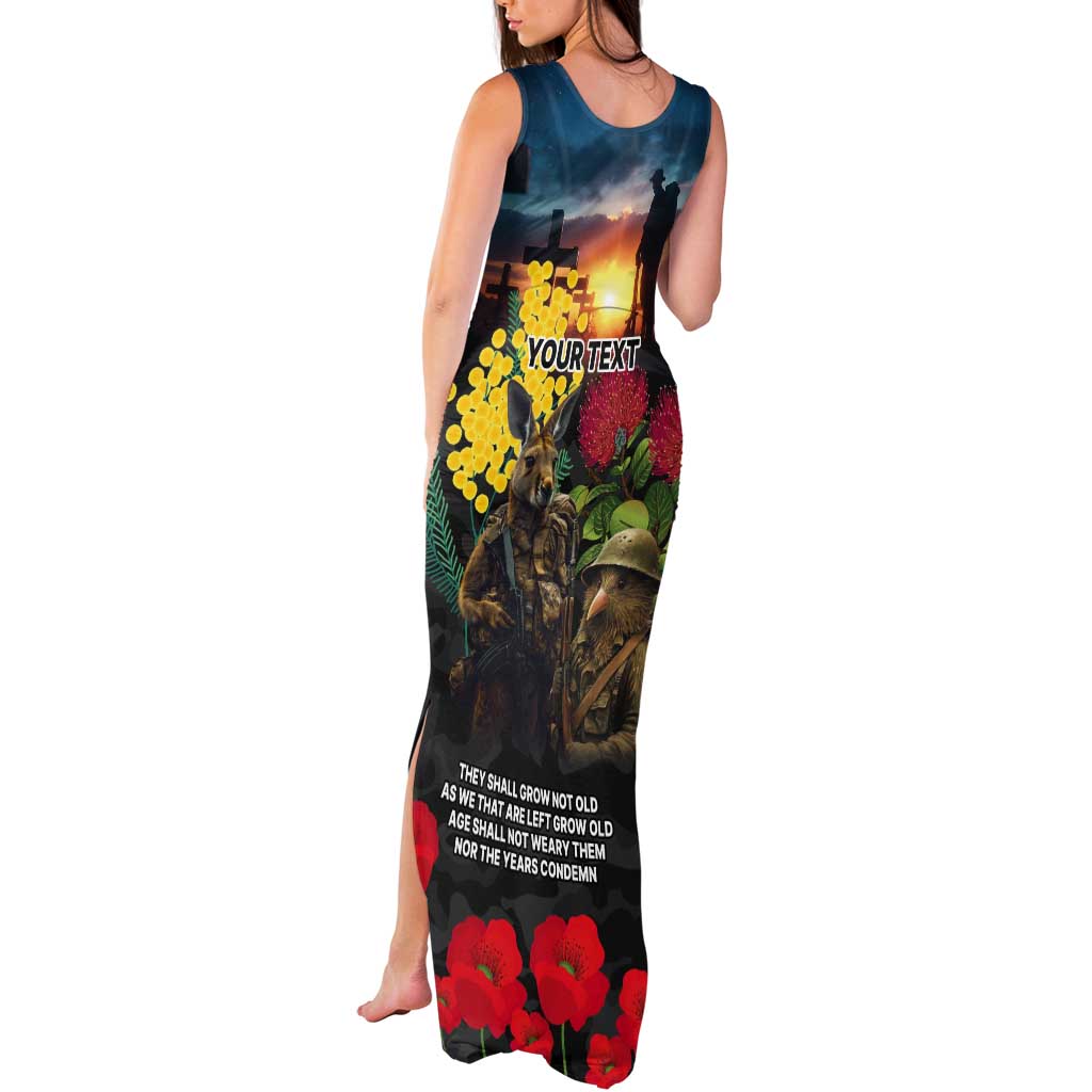 Kangaroo-Kiwi Soldier ANZAC Personalised Tank Maxi Dress Golden Wattle and Pohutukawa Flowers