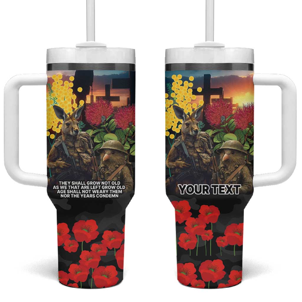Kangaroo-Kiwi Soldier ANZAC Personalised Tumbler With Handle Golden Wattle and Pohutukawa Flowers