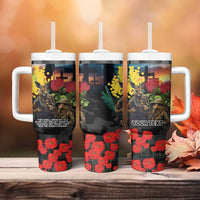 Kangaroo-Kiwi Soldier ANZAC Personalised Tumbler With Handle Golden Wattle and Pohutukawa Flowers