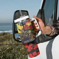 Kangaroo-Kiwi Soldier ANZAC Personalised Tumbler With Handle Golden Wattle and Pohutukawa Flowers