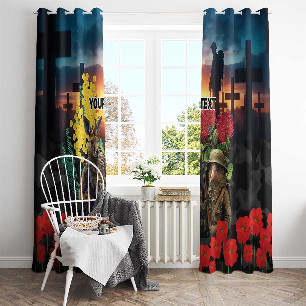 Kangaroo-Kiwi Soldier ANZAC Personalised Window Curtain Golden Wattle and Pohutukawa Flowers