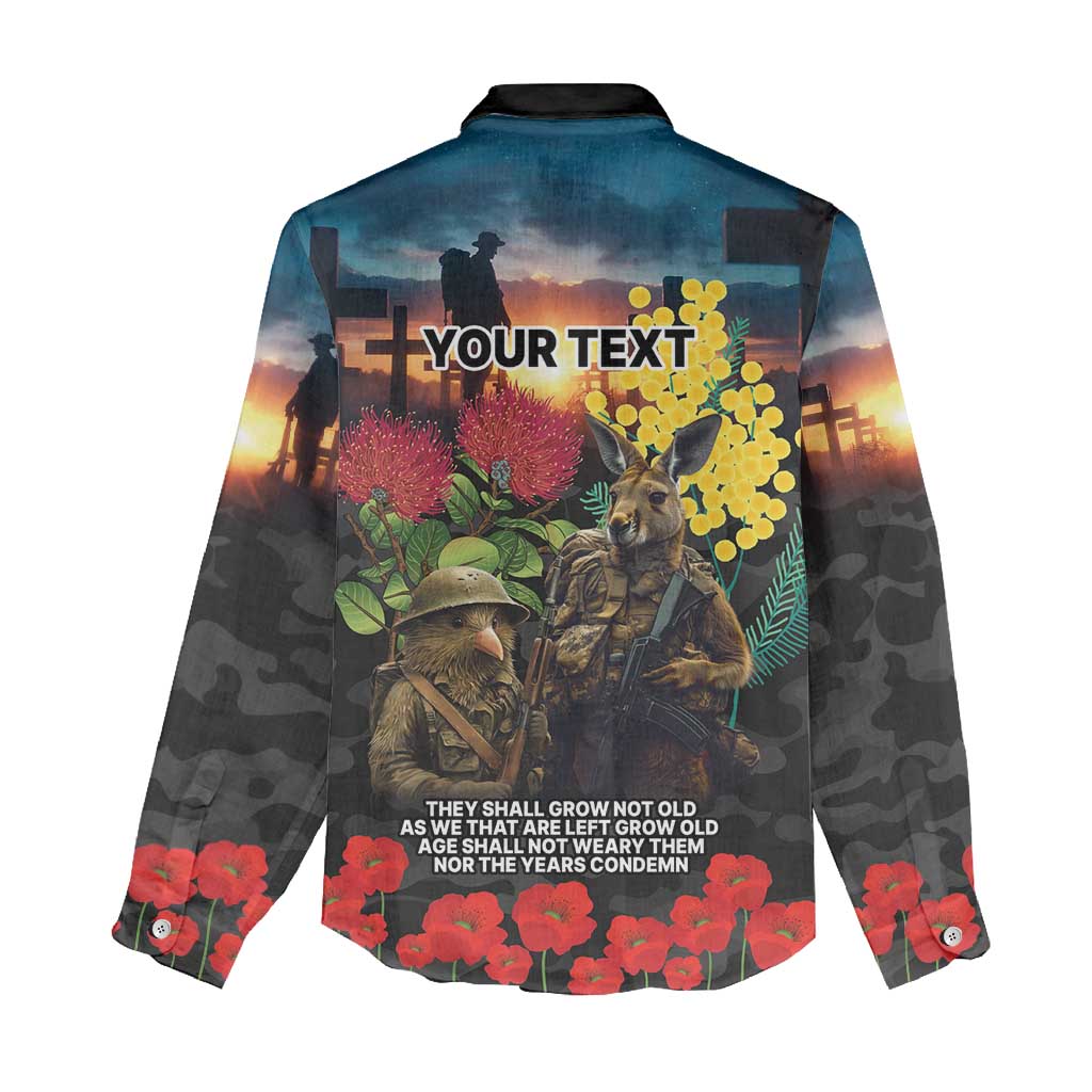 Kangaroo-Kiwi Soldier ANZAC Personalised Women Casual Shirt Golden Wattle and Pohutukawa Flowers LT9 - Polynesian Pride