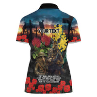 Kangaroo-Kiwi Soldier ANZAC Personalised Women Polo Shirt Golden Wattle and Pohutukawa Flowers