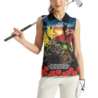 Kangaroo-Kiwi Soldier ANZAC Personalised Women Sleeveless Polo Shirt Golden Wattle and Pohutukawa Flowers LT9 - Polynesian Pride