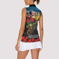 Kangaroo-Kiwi Soldier ANZAC Personalised Women Sleeveless Polo Shirt Golden Wattle and Pohutukawa Flowers LT9 - Polynesian Pride