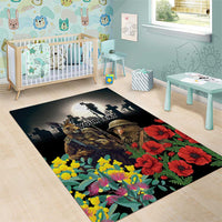 Kangaroo-Kiwi Soldier ANZAC Personalised Area Rug Golden Wattle Poppy Flowers