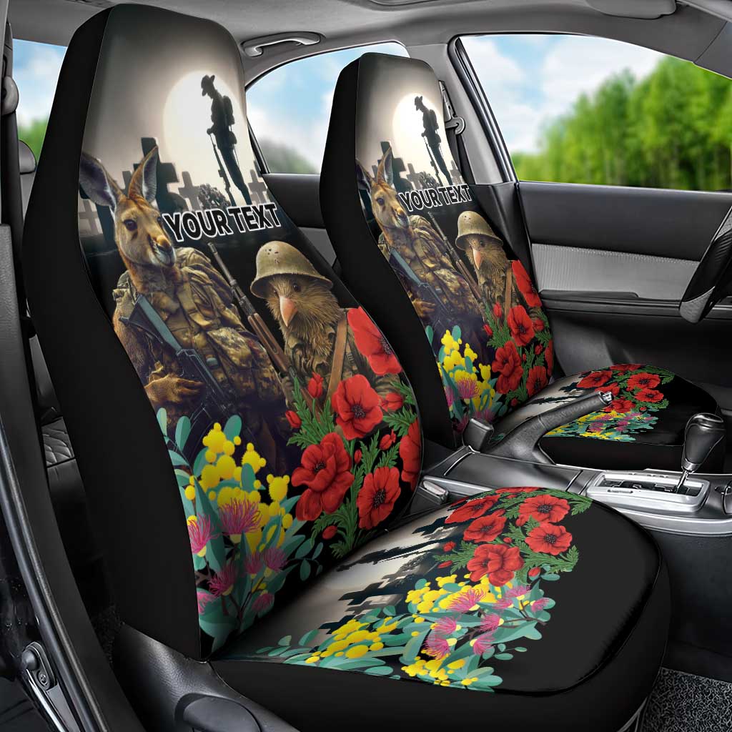 Kangaroo-Kiwi Soldier ANZAC Personalised Car Seat Cover Golden Wattle Poppy Flowers