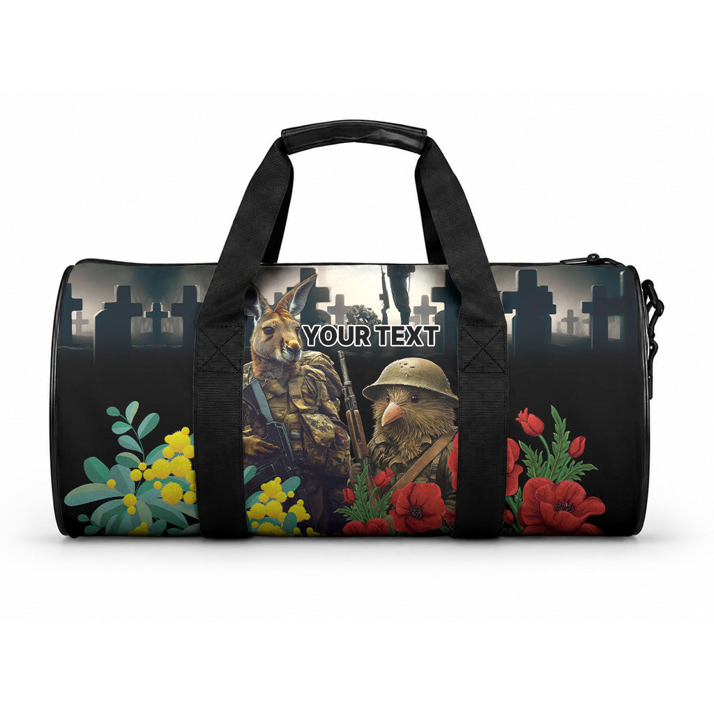 Kangaroo-Kiwi Soldier ANZAC Personalised Duffle Bag Golden Wattle Poppy Flowers LT9 One size Black - Polynesian Pride