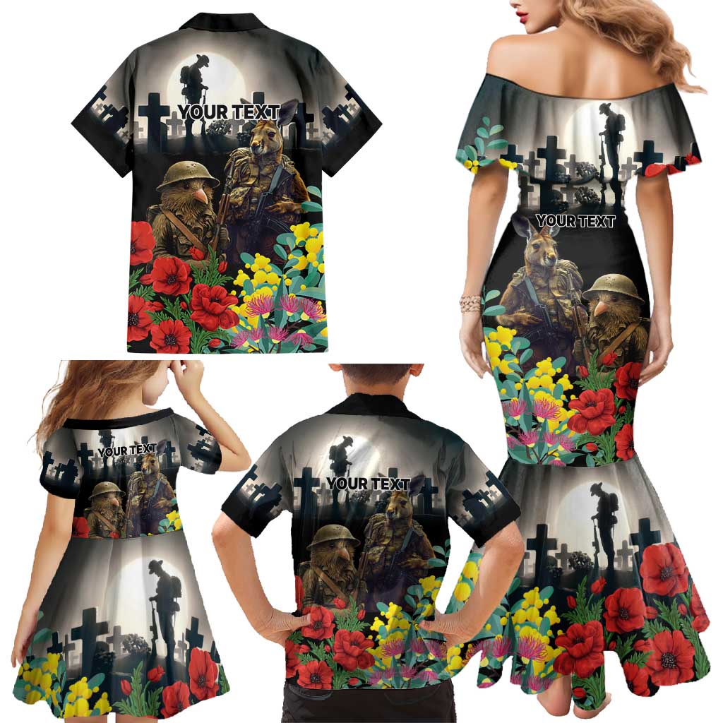 Kangaroo-Kiwi Soldier ANZAC Personalised Family Matching Mermaid Dress and Hawaiian Shirt Golden Wattle Poppy Flowers LT9 - Polynesian Pride