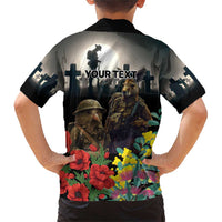 Kangaroo-Kiwi Soldier ANZAC Personalised Family Matching Short Sleeve Bodycon Dress and Hawaiian Shirt Golden Wattle Poppy Flowers LT9 - Polynesian Pride
