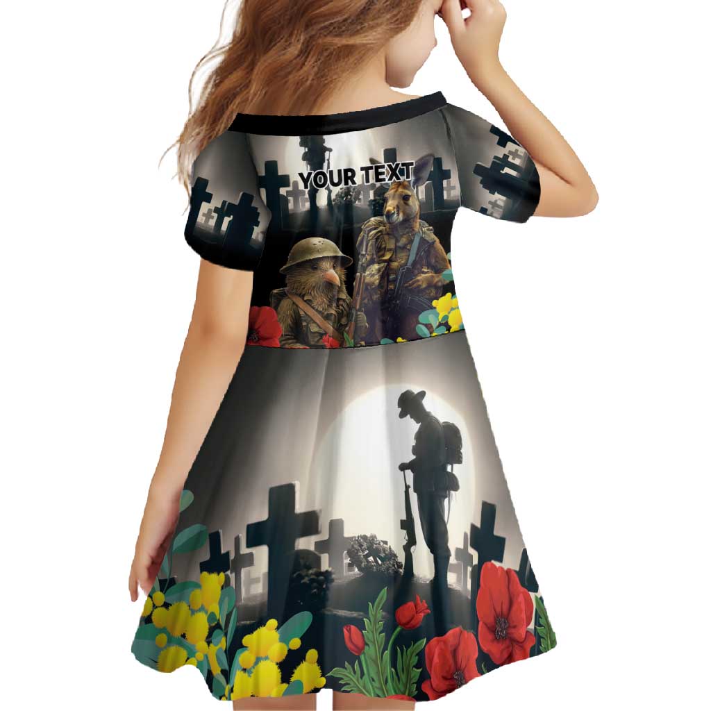 Kangaroo-Kiwi Soldier ANZAC Personalised Family Matching Short Sleeve Bodycon Dress and Hawaiian Shirt Golden Wattle Poppy Flowers LT9 - Polynesian Pride