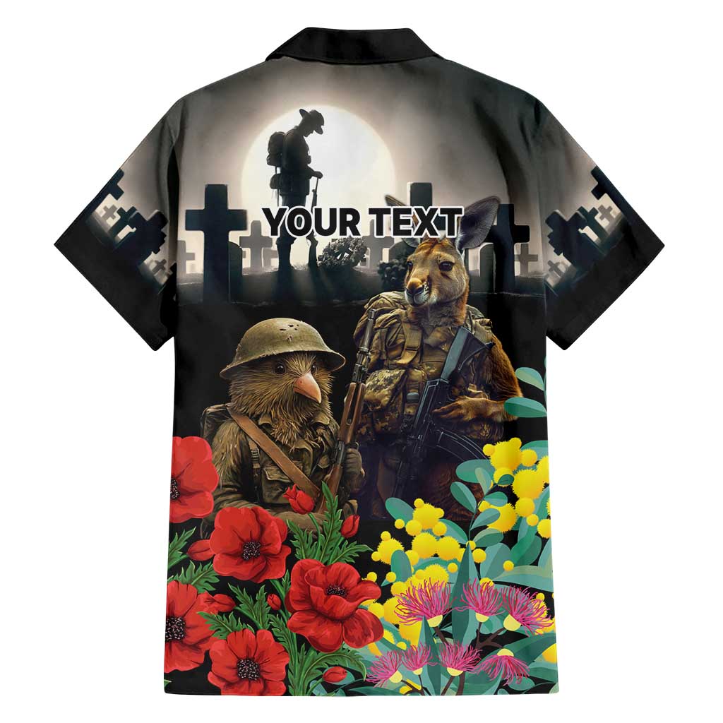 Kangaroo-Kiwi Soldier ANZAC Personalised Family Matching Short Sleeve Bodycon Dress and Hawaiian Shirt Golden Wattle Poppy Flowers LT9 - Polynesian Pride