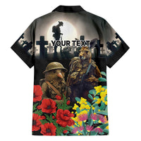 Kangaroo-Kiwi Soldier ANZAC Personalised Family Matching Short Sleeve Bodycon Dress and Hawaiian Shirt Golden Wattle Poppy Flowers LT9 - Polynesian Pride