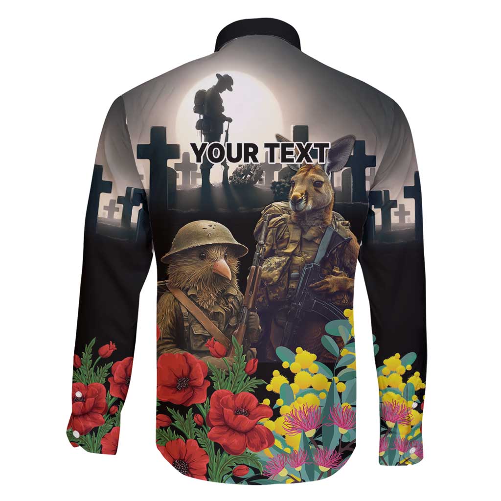Kangaroo-Kiwi Soldier ANZAC Personalised Family Matching Short Sleeve Bodycon Dress and Hawaiian Shirt Golden Wattle Poppy Flowers LT9 - Polynesian Pride
