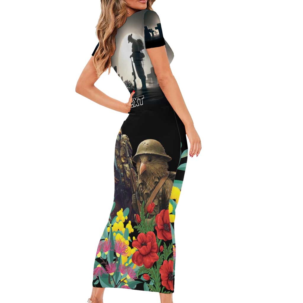 Kangaroo-Kiwi Soldier ANZAC Personalised Family Matching Short Sleeve Bodycon Dress and Hawaiian Shirt Golden Wattle Poppy Flowers LT9 - Polynesian Pride