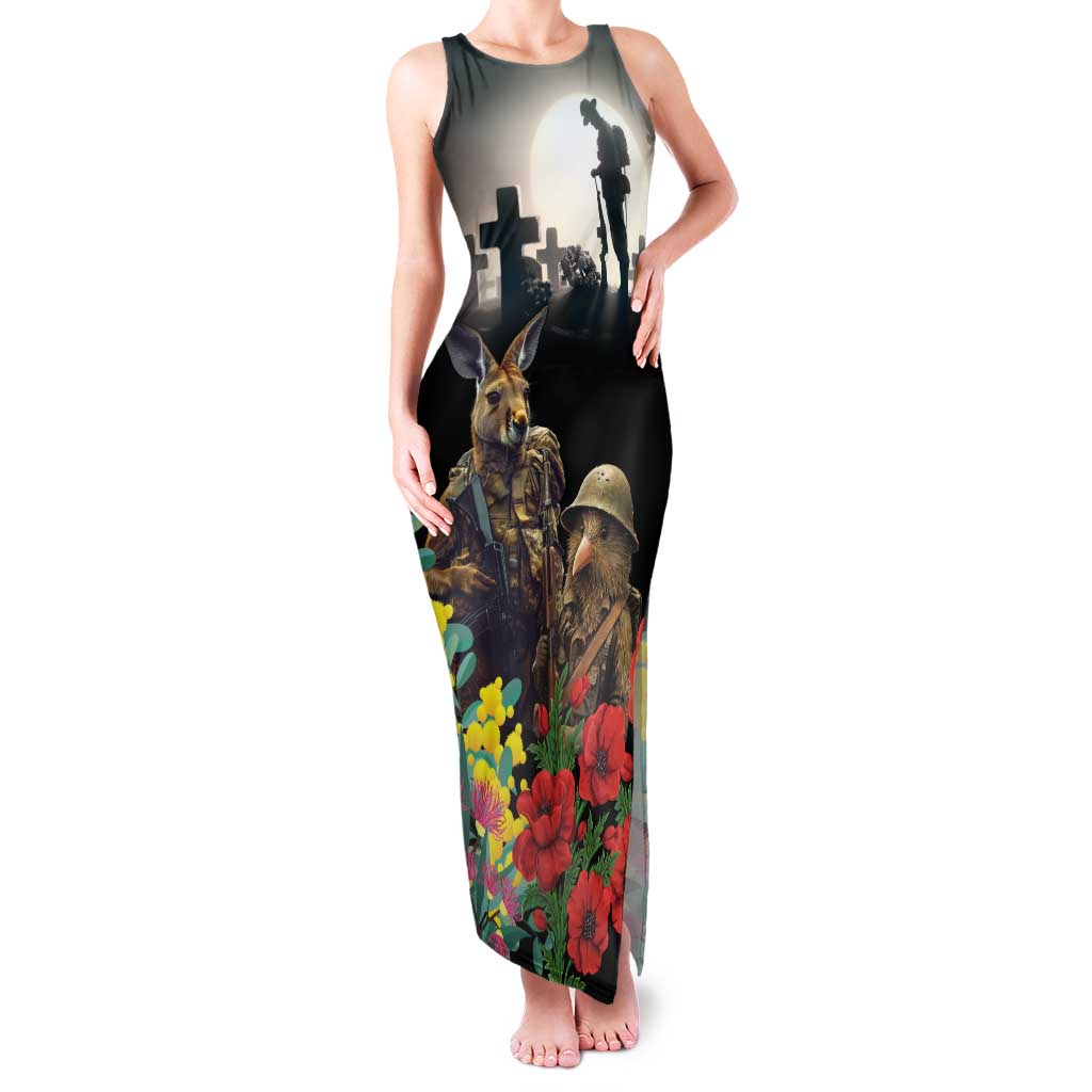Kangaroo-Kiwi Soldier ANZAC Personalised Family Matching Tank Maxi Dress and Hawaiian Shirt Golden Wattle Poppy Flowers