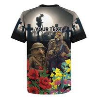 Kangaroo-Kiwi Soldier ANZAC Personalised Rugby Jersey Golden Wattle Poppy Flowers