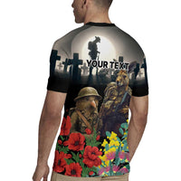 Kangaroo-Kiwi Soldier ANZAC Personalised Rugby Jersey Golden Wattle Poppy Flowers