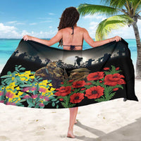 Kangaroo-Kiwi Soldier ANZAC Personalised Sarong Golden Wattle Poppy Flowers