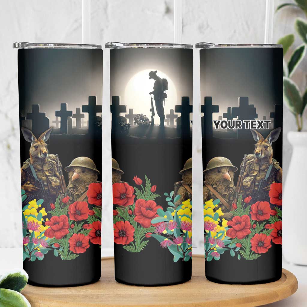 Kangaroo-Kiwi Soldier ANZAC Personalised Skinny Tumbler Golden Wattle Poppy Flowers LT9 - Polynesian Pride