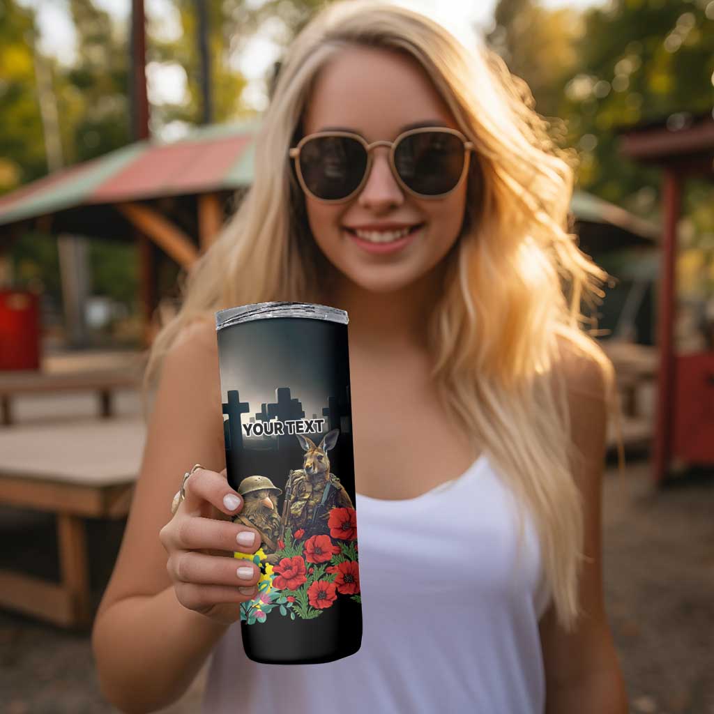 Kangaroo-Kiwi Soldier ANZAC Personalised Skinny Tumbler Golden Wattle Poppy Flowers LT9 - Polynesian Pride