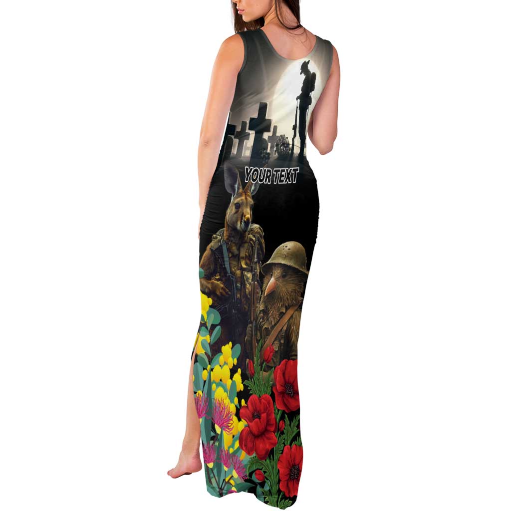 Kangaroo-Kiwi Soldier ANZAC Personalised Tank Maxi Dress Golden Wattle Poppy Flowers