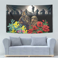 Kangaroo-Kiwi Soldier ANZAC Personalised Tapestry Golden Wattle Poppy Flowers