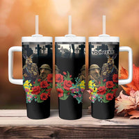 Kangaroo-Kiwi Soldier ANZAC Personalised Tumbler With Handle Golden Wattle Poppy Flowers