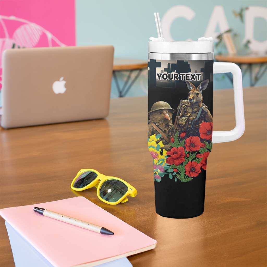 Kangaroo-Kiwi Soldier ANZAC Personalised Tumbler With Handle Golden Wattle Poppy Flowers
