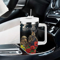 Kangaroo-Kiwi Soldier ANZAC Personalised Tumbler With Handle Golden Wattle Poppy Flowers