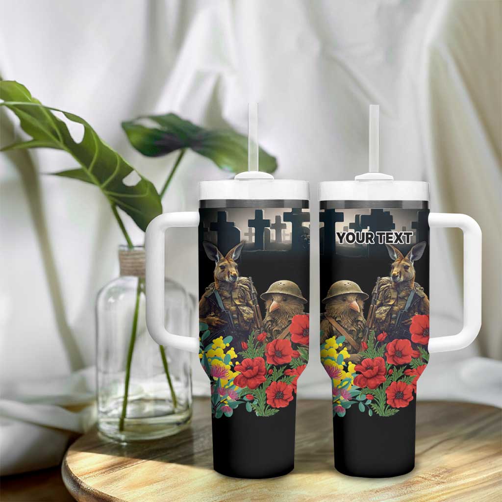 Kangaroo-Kiwi Soldier ANZAC Personalised Tumbler With Handle Golden Wattle Poppy Flowers
