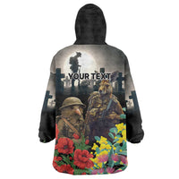Kangaroo-Kiwi Soldier ANZAC Personalised Wearable Blanket Hoodie Golden Wattle Poppy Flowers