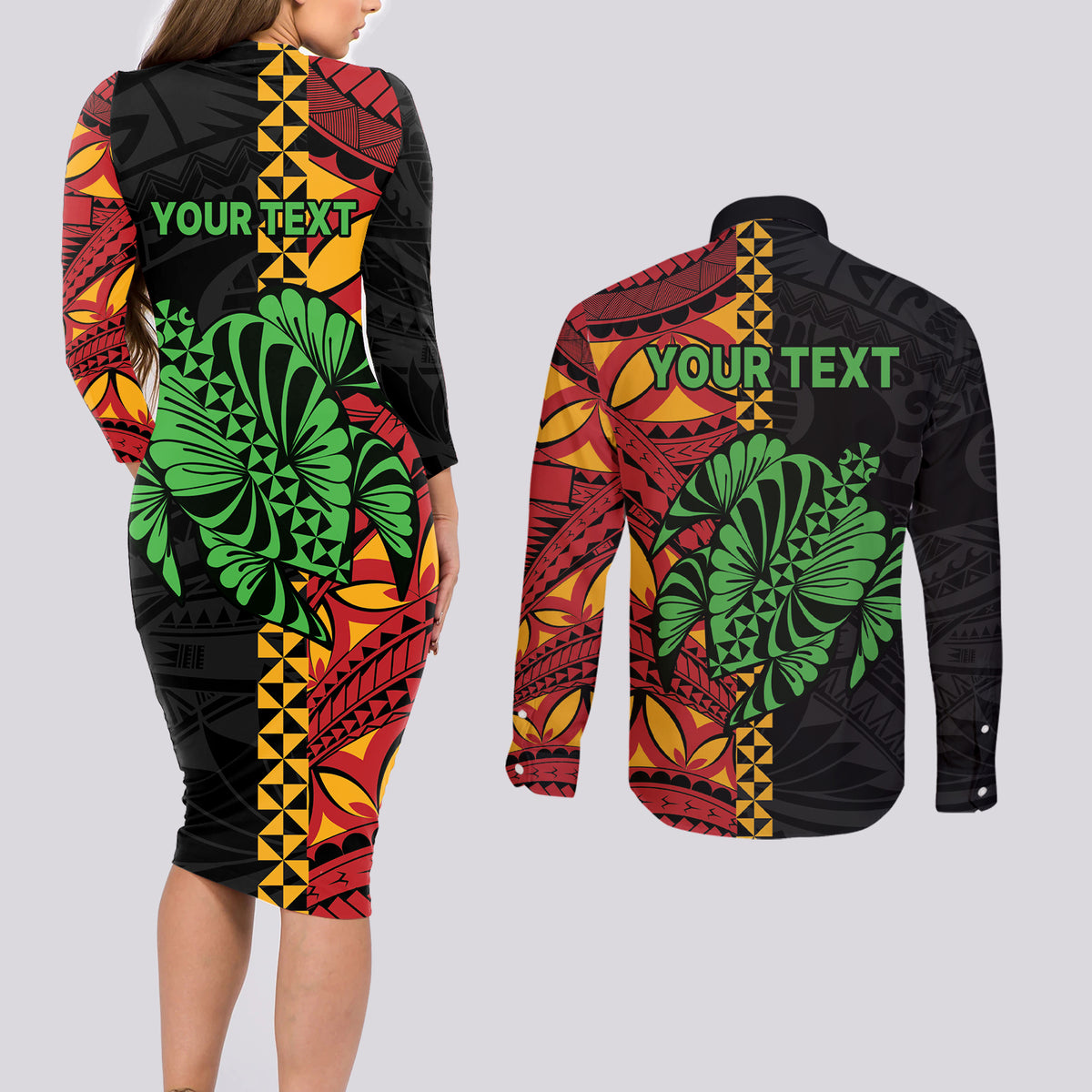 Personalised Tonga Emancipation Day Couples Matching Long Sleeve Bodycon Dress and Long Sleeve Button Shirt Puleanga Fakatui O Since 1970