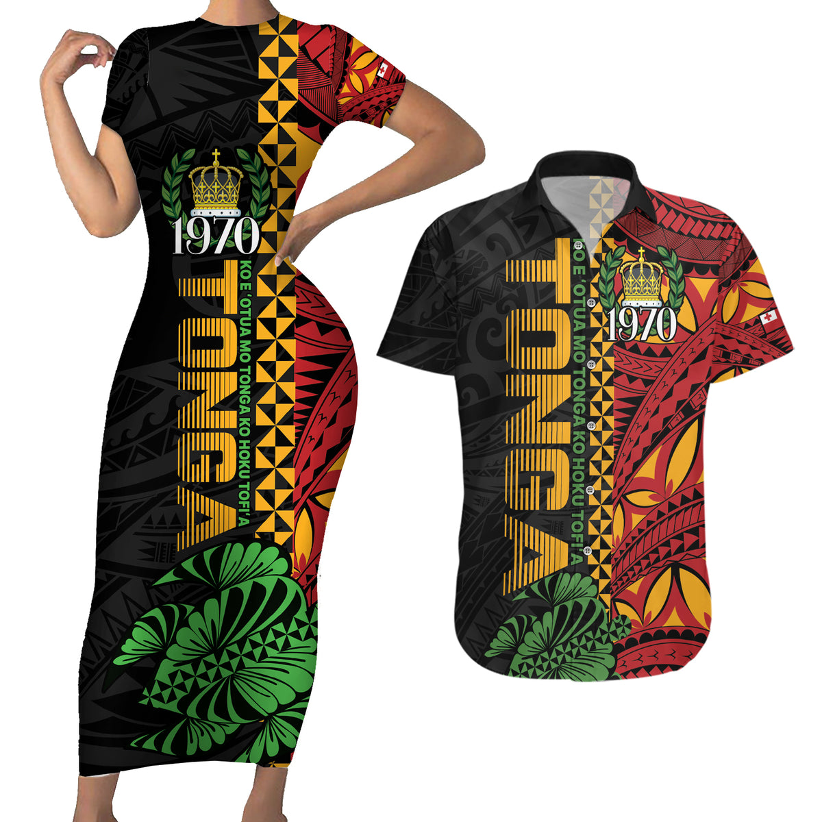 Personalised Tonga Emancipation Day Couples Matching Short Sleeve Bodycon Dress and Hawaiian Shirt Puleanga Fakatui O Since 1970 LT9 Red - Polynesian Pride