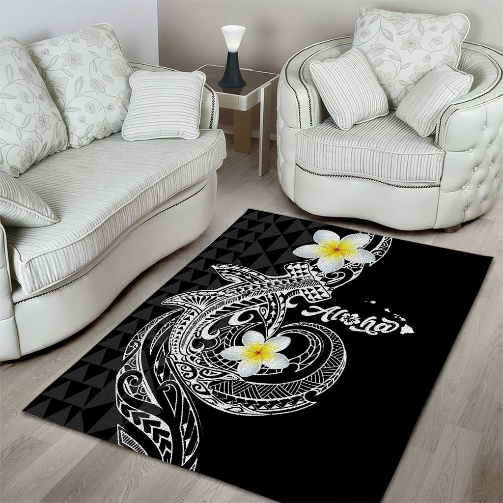 Aloha Hammerhead Shark Area Rug Black Hawaiian Kakau Tribal Tattoo