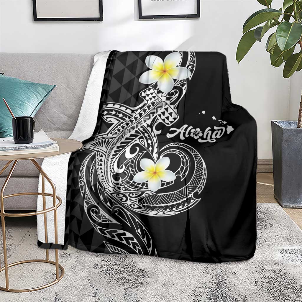 Aloha Hammerhead Shark Blanket Black Hawaiian Kakau Tribal Tattoo