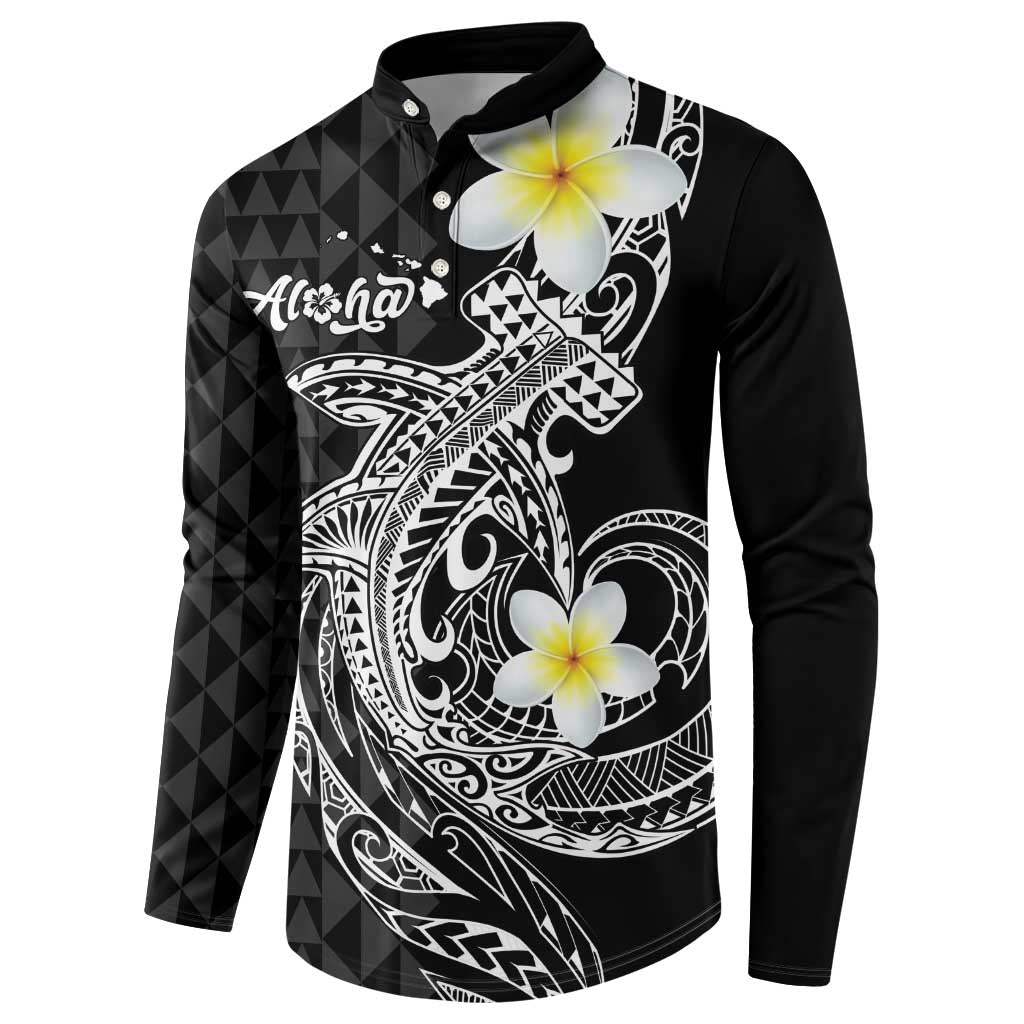 Aloha Hammerhead Shark Button Sweatshirt Black Hawaiian Kakau Tribal Tattoo