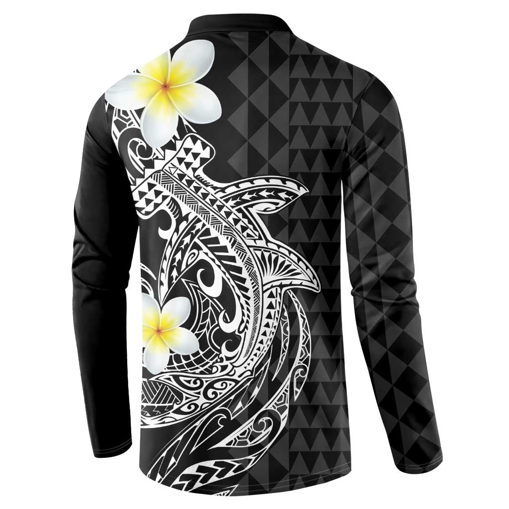 Aloha Hammerhead Shark Button Sweatshirt Black Hawaiian Kakau Tribal Tattoo