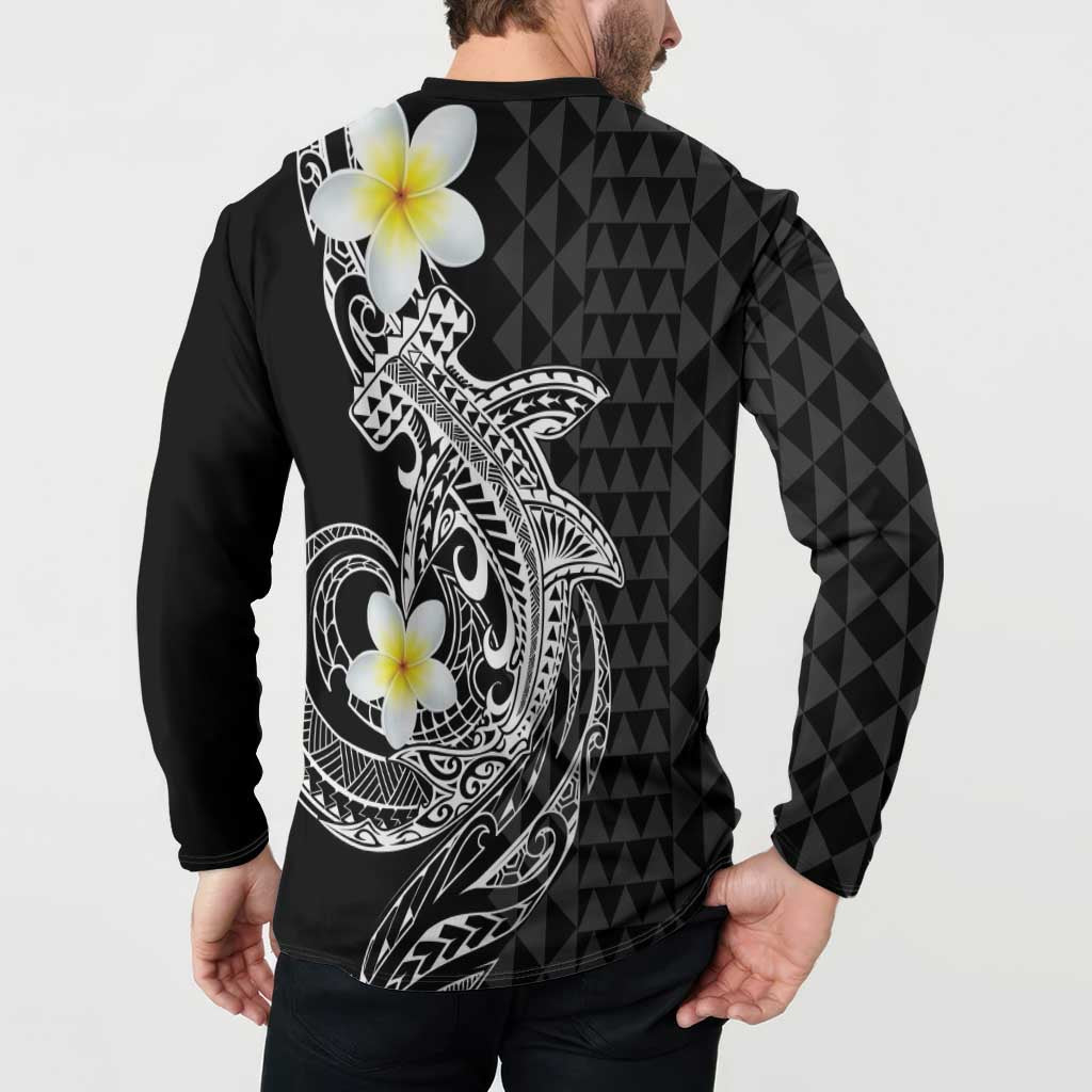 Aloha Hammerhead Shark Button Sweatshirt Black Hawaiian Kakau Tribal Tattoo